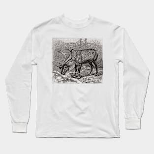 Reindeer Vintage Wildlife Illustration Long Sleeve T-Shirt